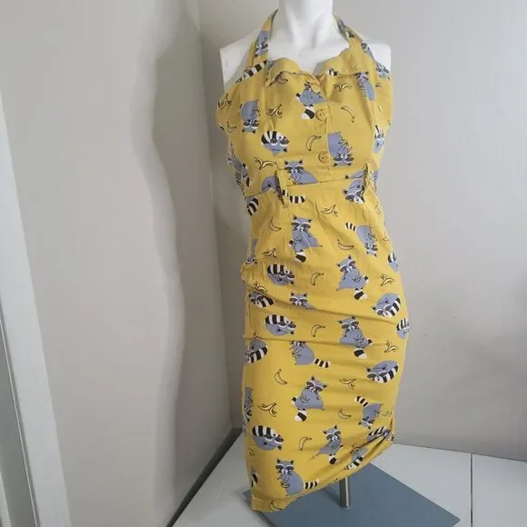 Kimberly Ravenous Raccoons size 4  XS Swing Dress by Collectif sheath open zip - Picture 2 of 14